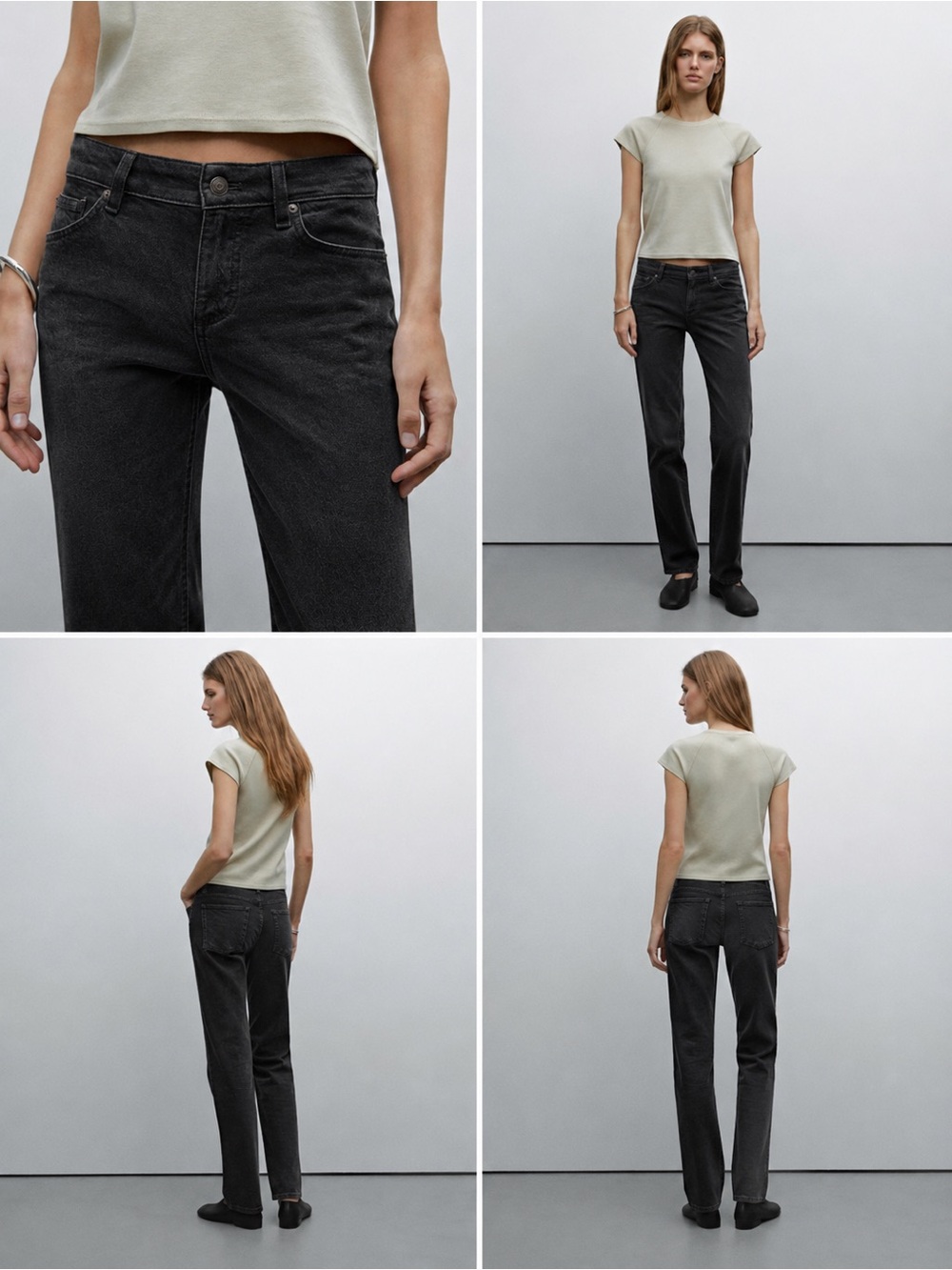 Massimo Dutti Washed Black Low Rise Straight Leg Jeans EU 42 US 10